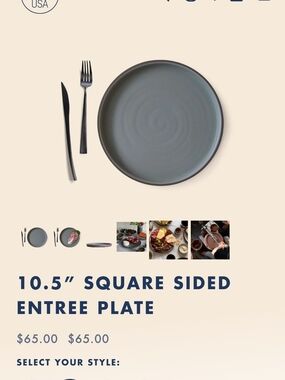 Jono Pandolfi 10.5"  Entree Plate - Dinnerware. Set 4 Dinner Plates. Square Side